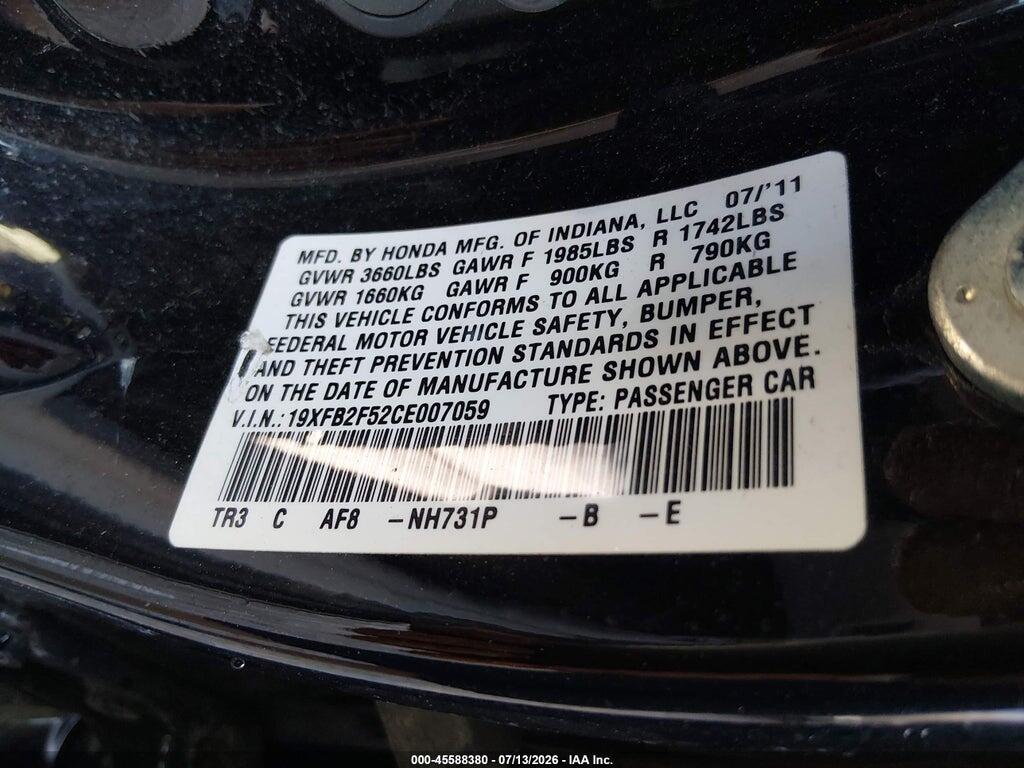 19XFB2F52CE007059 2012 HONDA CIVIC photo no. 9