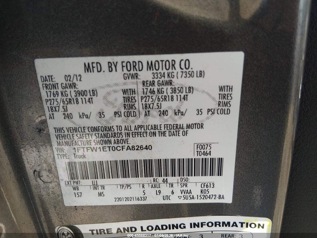1FTFW1ET0CFA82640 2012 FORD F-150 photo no. 9