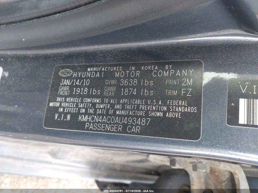 KMHCN4AC0AU493487 2010 HYUNDAI ACCENT photo no. 9
