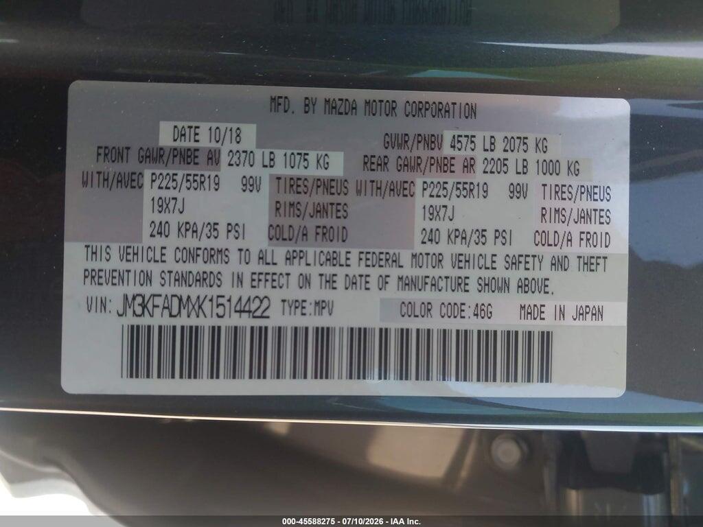 JM3KFADMXK1514422 2019 MAZDA CX-5 photo no. 9