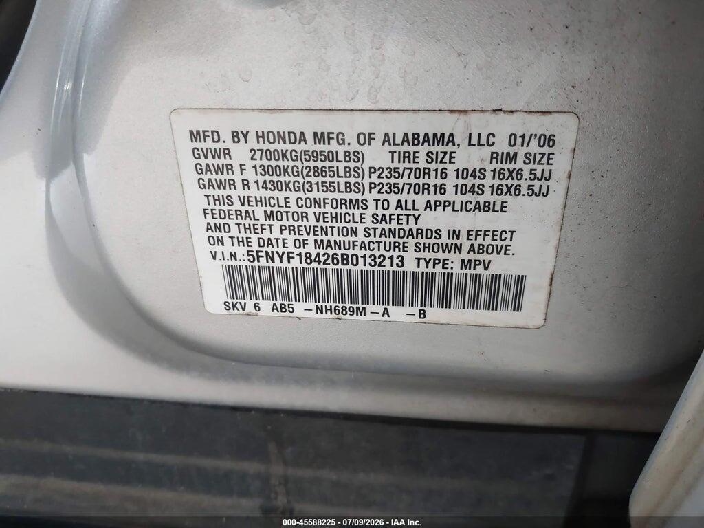 5FNYF18426B013213 2006 HONDA PILOT photo no. 9