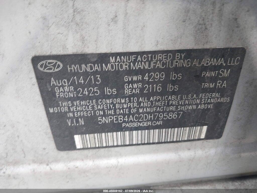 5NPEB4AC2DH795867 2013 HYUNDAI SONATA photo no. 9
