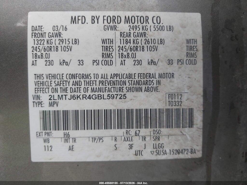 2LMTJ6KR4GBL59725 2016 LINCOLN MKX photo no. 9