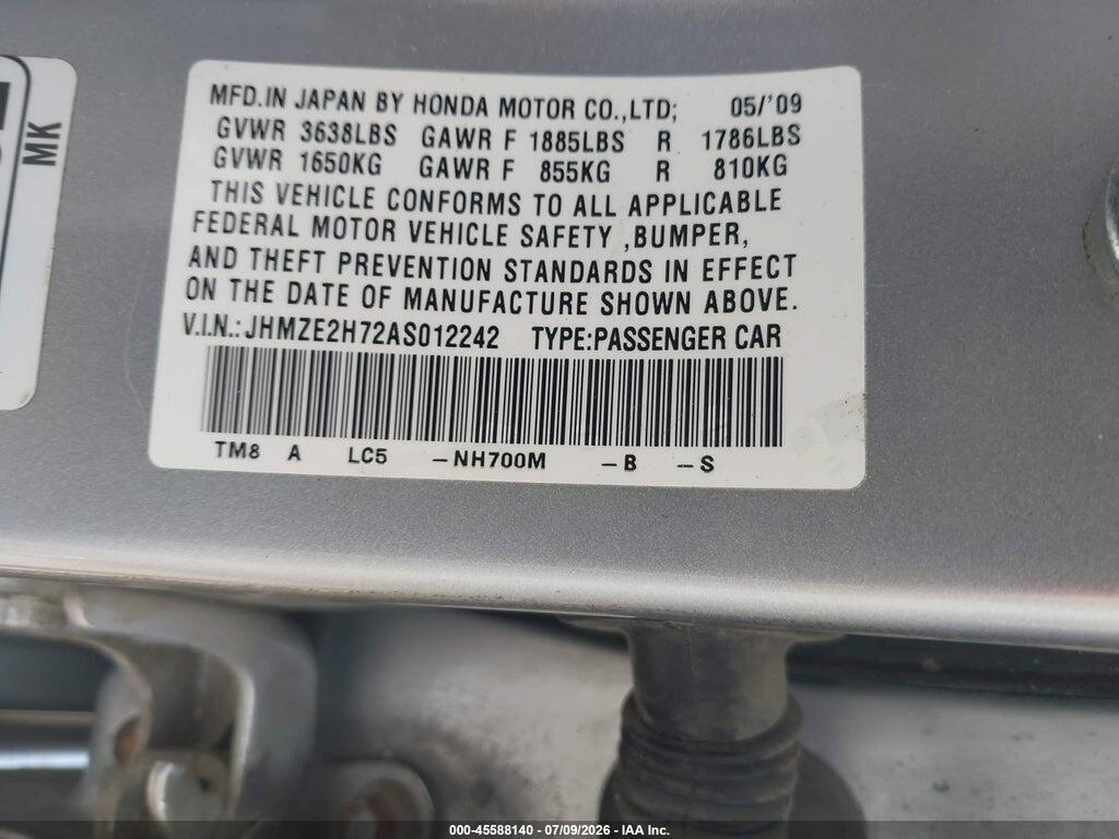 JHMZE2H72AS012242 2010 HONDA INSIGHT photo no. 9