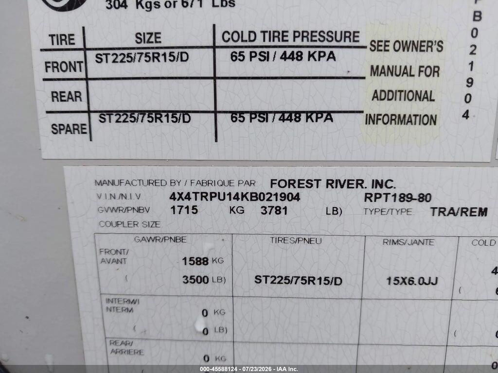 4X4TRPU14KB021904 2019 FOREST RIVER OTHER photo no. 9