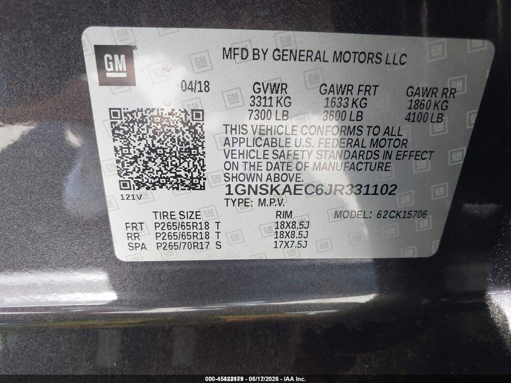 1GNSKAEC6JR331102 2018 CHEVROLET TAHOE photo no. 9