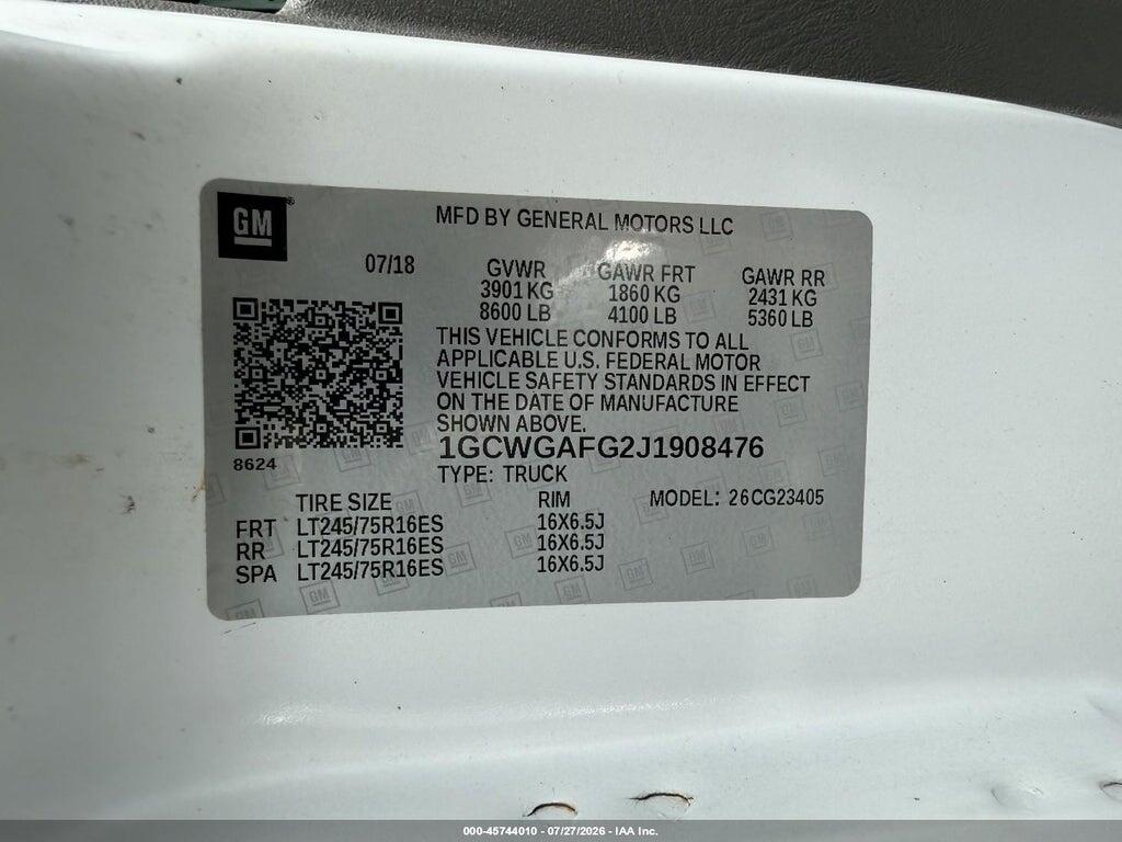 1GCWGAFG2J1908476 2018 CHEVROLET EXPRESS 2500 photo no. 9