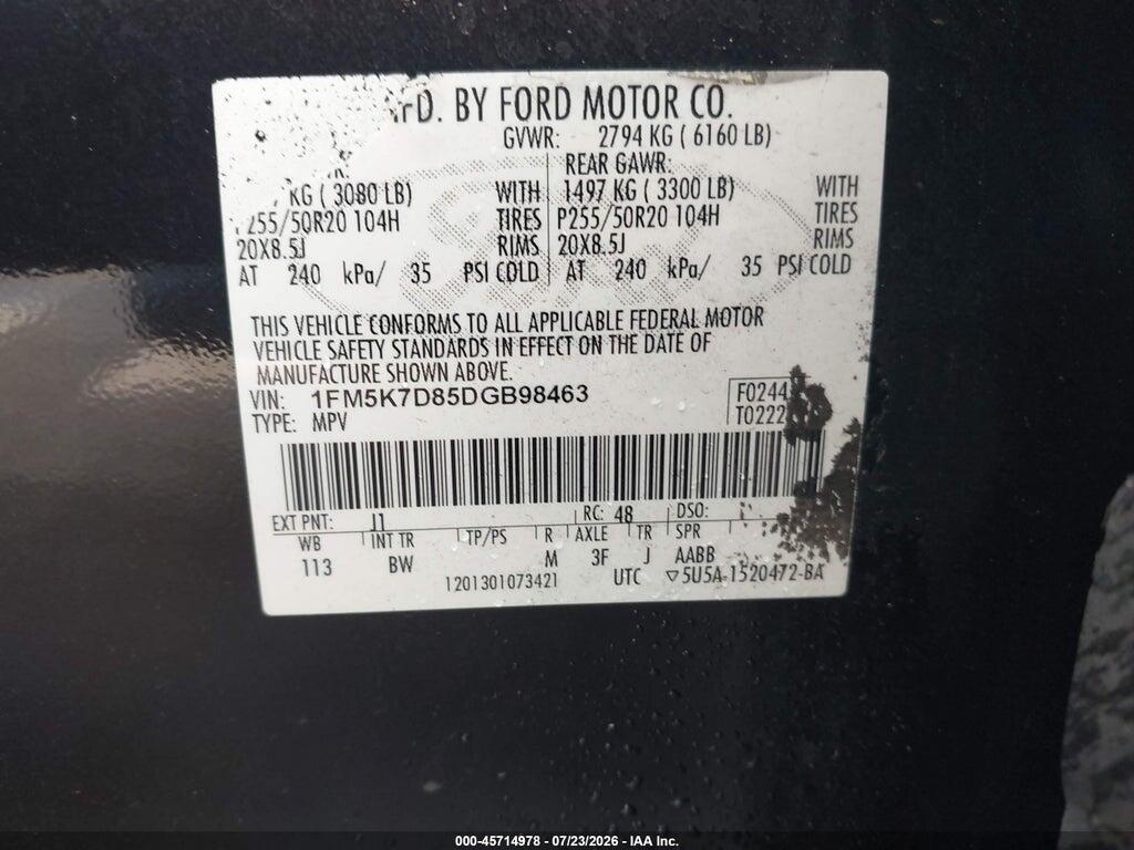 1FM5K7D85DGB98463 2013 FORD EXPLORER photo no. 9