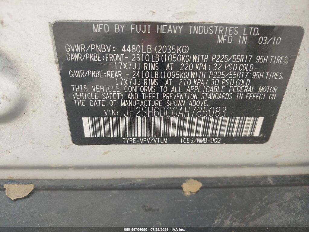 JF2SH6DC0AH785083 2010 SUBARU FORESTER photo no. 9