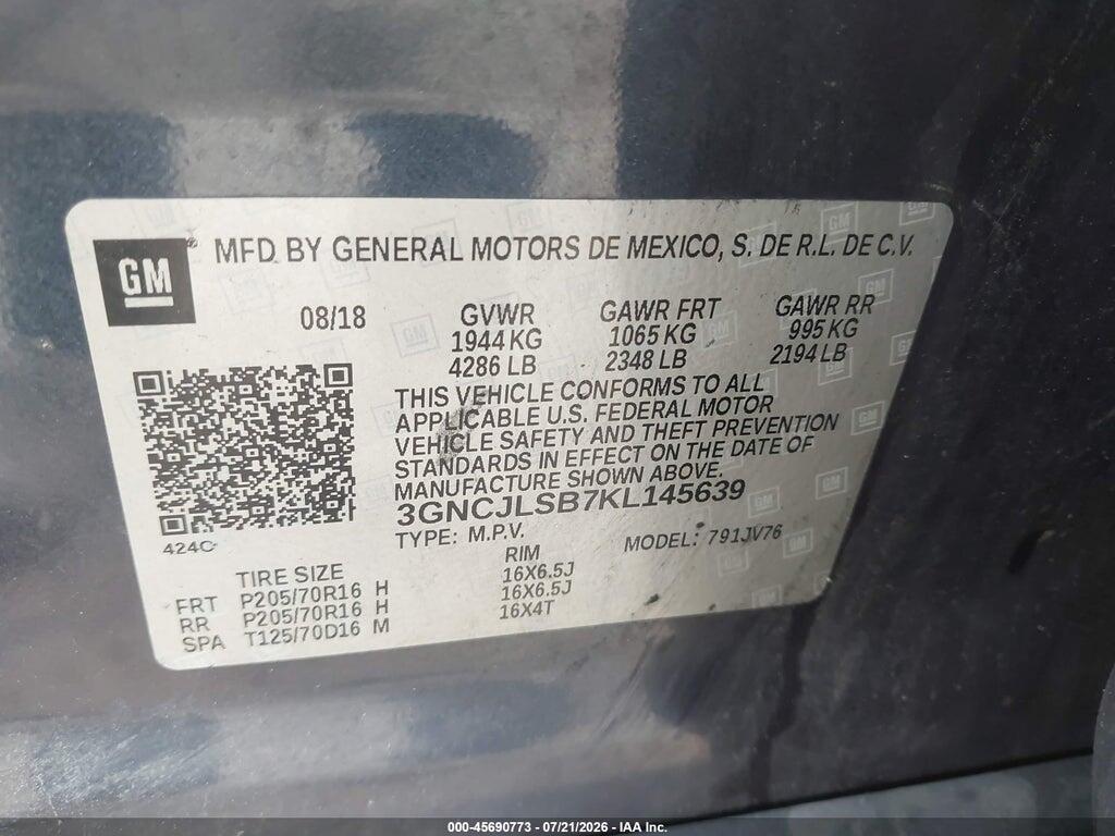3GNCJLSB7KL145639 2019 CHEVROLET TRAX photo no. 9