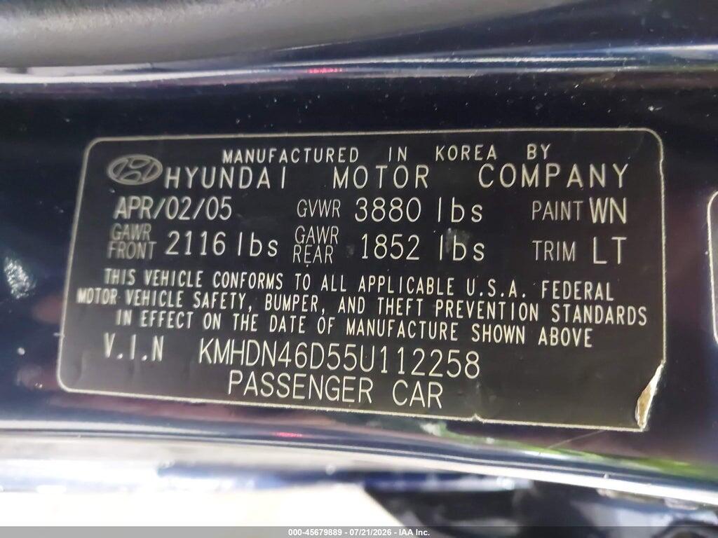 KMHDN46D55U112258 2005 HYUNDAI ELANTRA photo no. 9