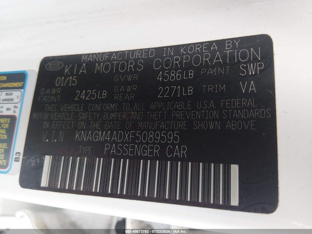 KNAGM4ADXF5089595 2015 KIA OPTIMA HYBRID photo no. 9
