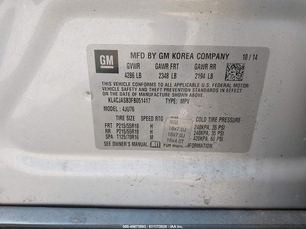 KL4CJASB3FB051417 2015 BUICK ENCORE photo no. 9