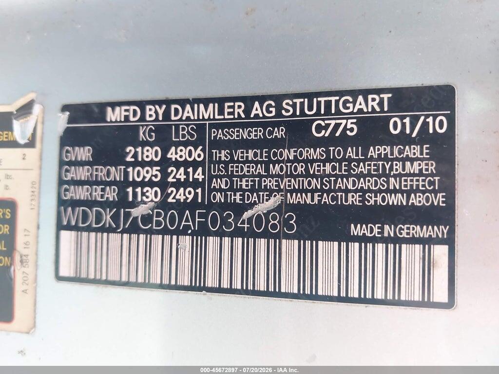 WDDKJ7CB0AF034083 2010 MERCEDES-BENZ E 550 photo no. 9