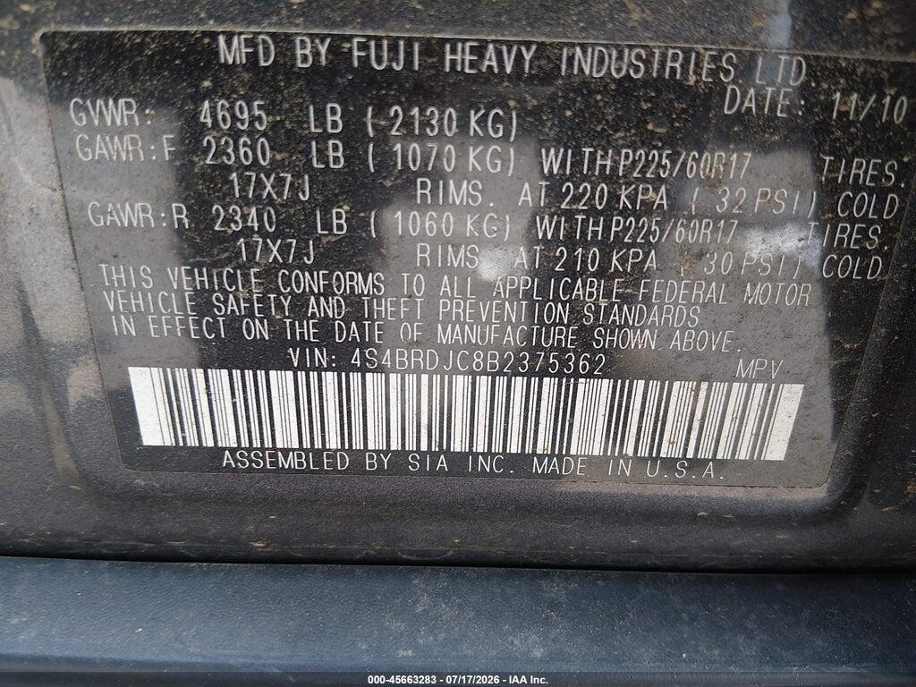 4S4BRDJC8B2375362 2011 SUBARU OUTBACK photo no. 9