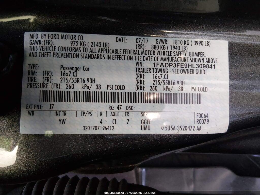 1FADP3FE9HL309841 2017 FORD FOCUS photo no. 9