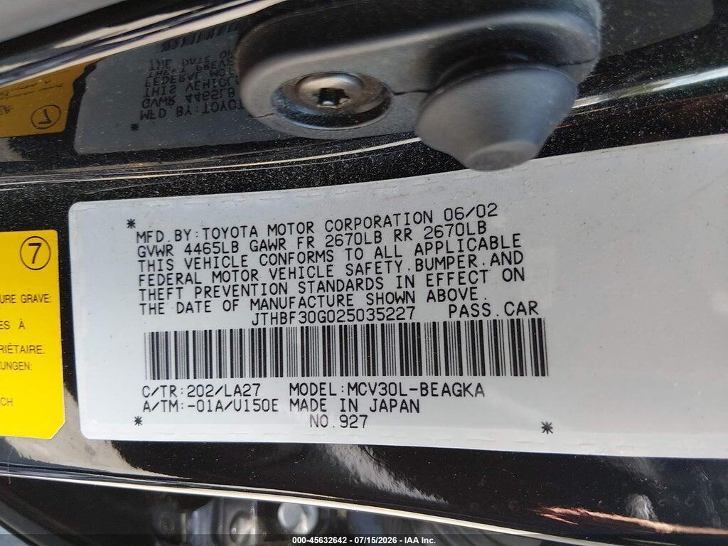 JTHBF30G025035227 2002 LEXUS ES 300 photo no. 9