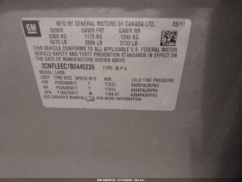 2CNFLEEC1B6445239 2011 CHEVROLET EQUINOX photo no. 9