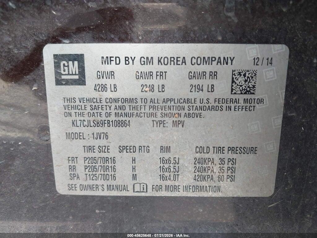 KL7CJLSB9FB108864 2015 CHEVROLET TRAX photo no. 9