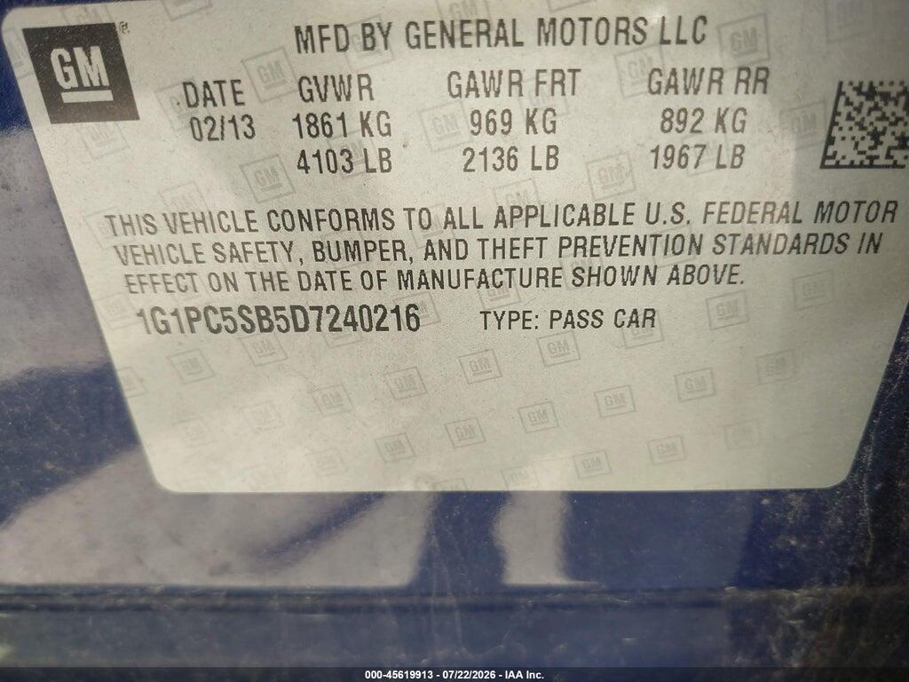 1G1PC5SB5D7240216 2013 CHEVROLET CRUZE photo no. 9