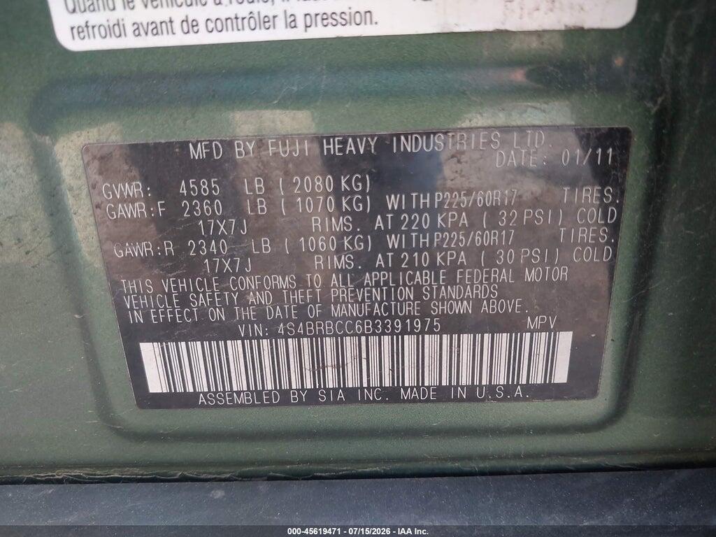 4S4BRBCC6B3391975 2011 SUBARU OUTBACK photo no. 9