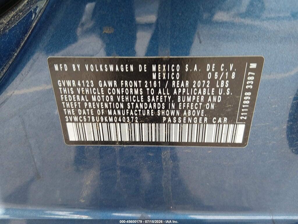 3VWC57BU9KM040372 2019 VOLKSWAGEN JETTA photo no. 9