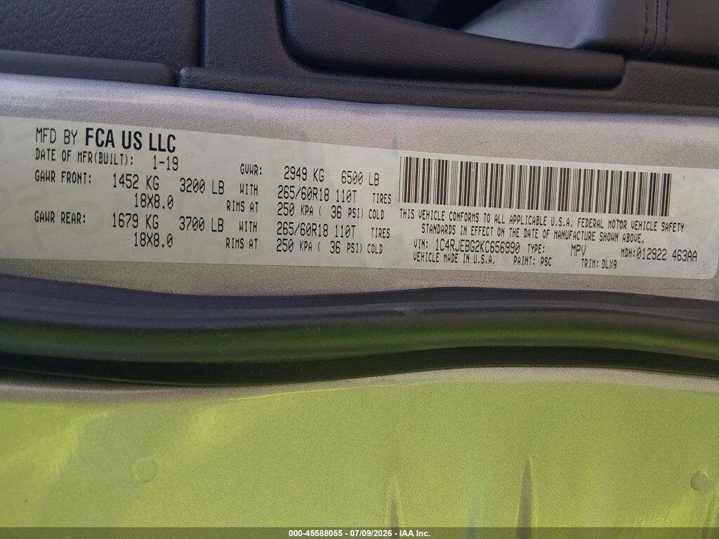 1C4RJEBG2KC656990 2019 JEEP GRAND CHEROKEE photo no. 9