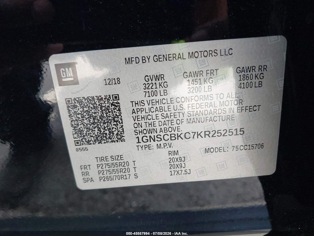 1GNSCBKC7KR252515 2019 CHEVROLET TAHOE photo no. 9