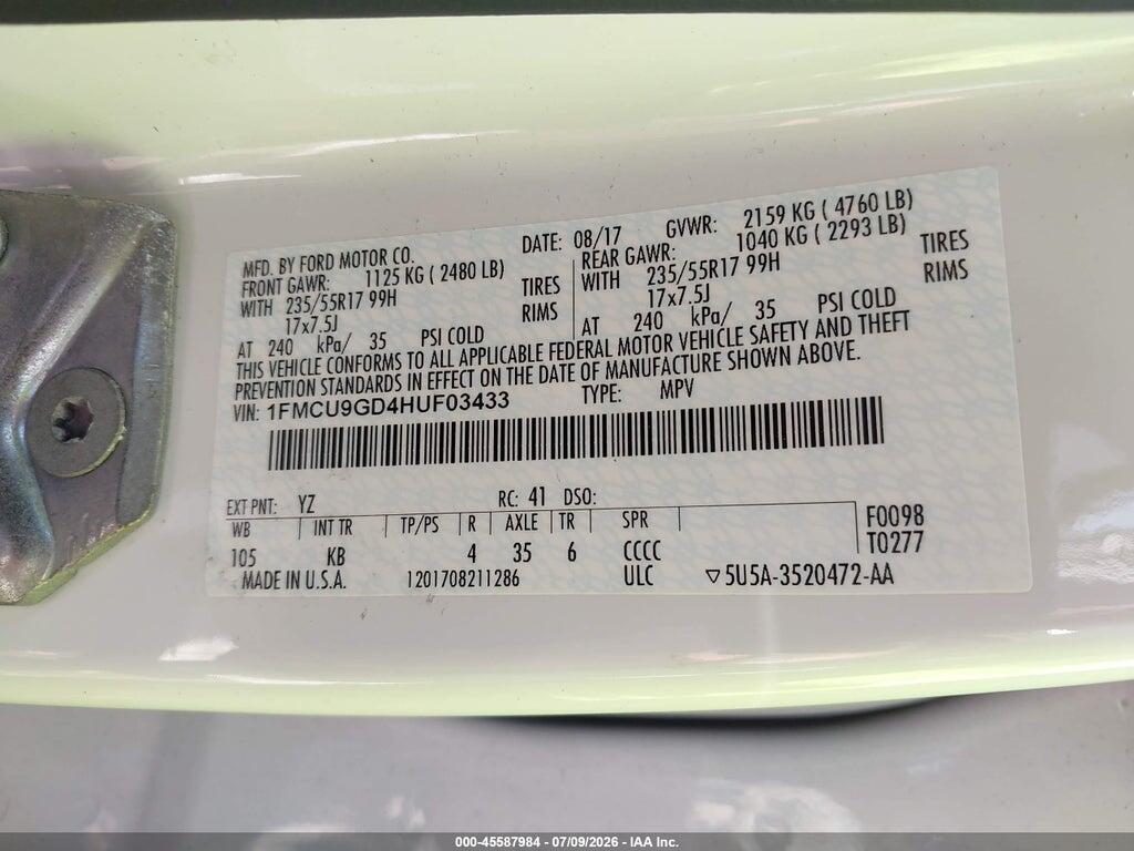 1FMCU9GD4HUF03433 2017 FORD ESCAPE photo no. 9