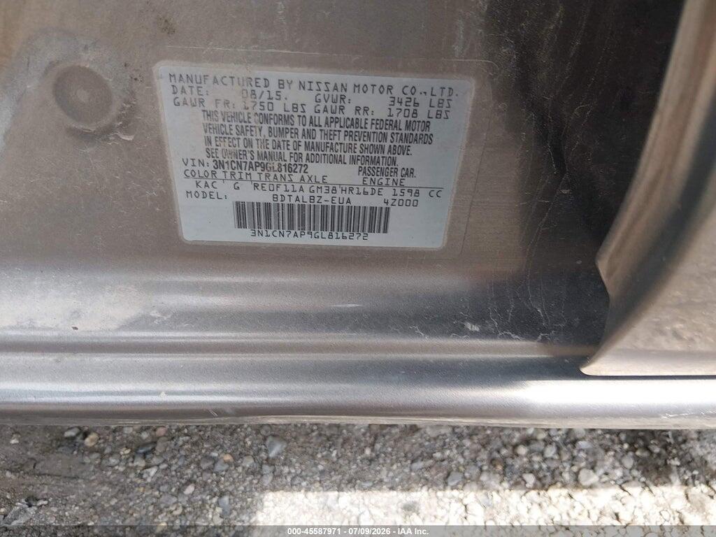 3N1CN7AP9GL816272 2016 NISSAN VERSA photo no. 9