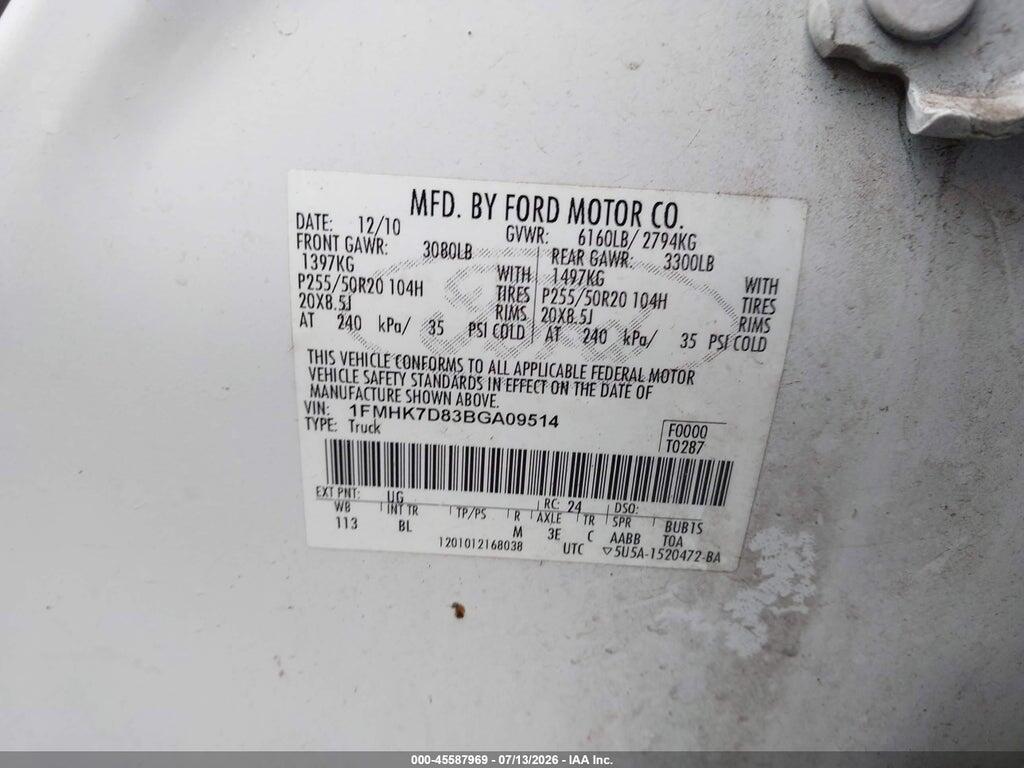 1FMHK7D83BGA09514 2011 FORD EXPLORER photo no. 9