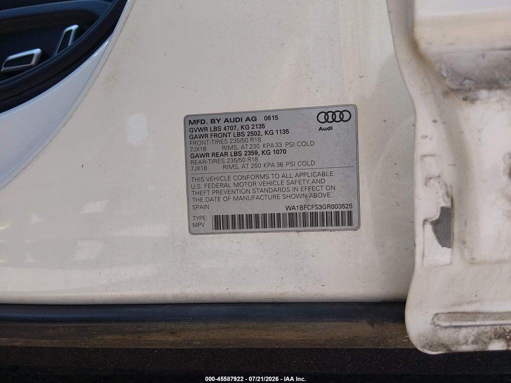 WA1BFCFS3GR003525 2016 AUDI Q3 photo no. 9