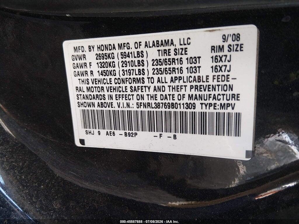 5FNRL38769B011309 2009 HONDA ODYSSEY photo no. 9