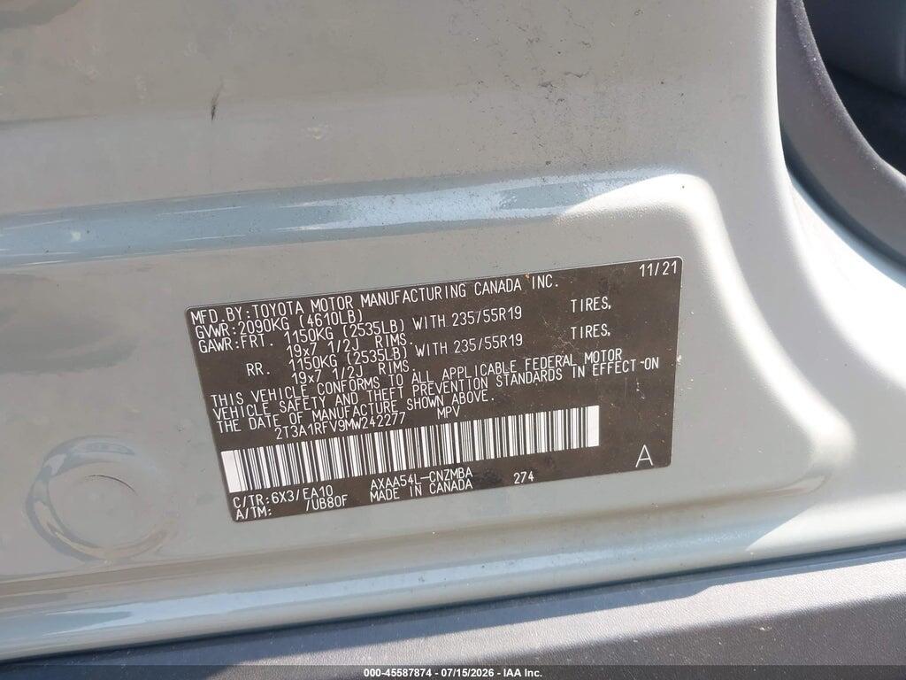 2T3A1RFV9MW242277 2021 TOYOTA RAV4 photo no. 9