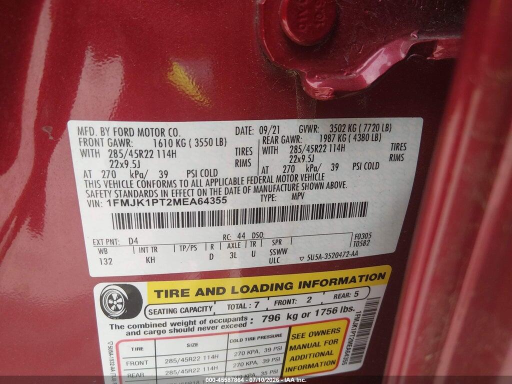 1FMJK1PT2MEA64355 2021 FORD EXPEDITION photo no. 9