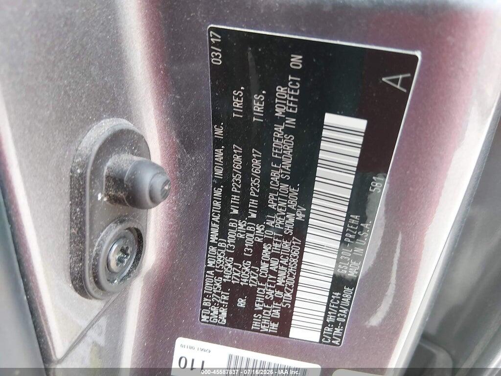 5TDKZ3DC2HS836017 2017 TOYOTA SIENNA photo no. 9