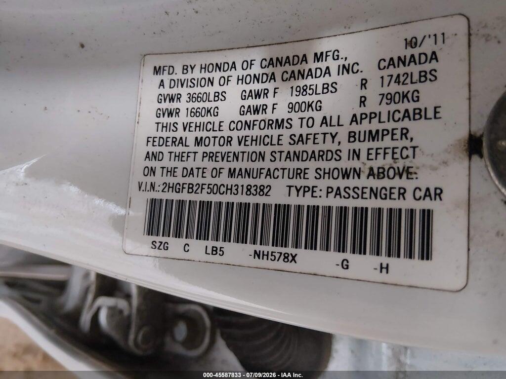 2HGFB2F50CH318382 2012 HONDA CIVIC photo no. 9