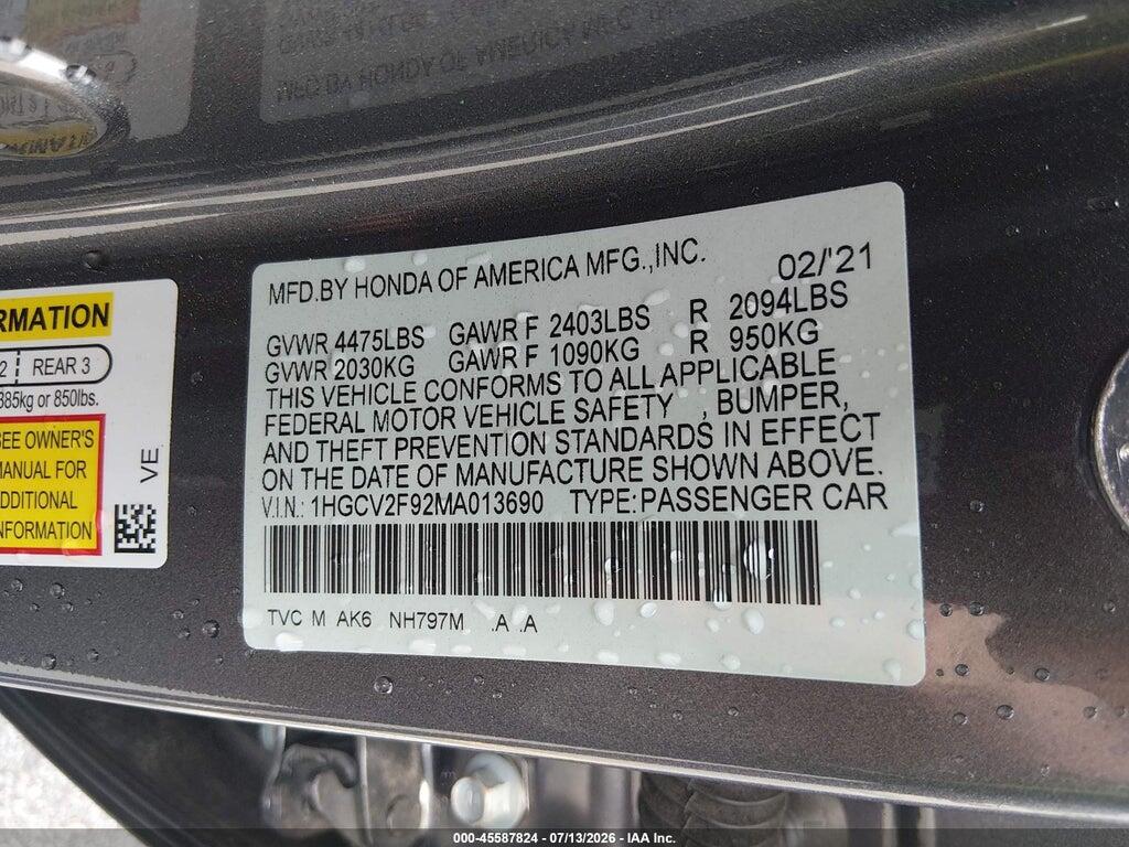 1HGCV2F92MA013690 2021 HONDA ACCORD photo no. 9