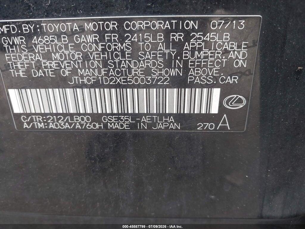 JTHCF1D2XE5003722 2014 LEXUS IS 250 photo no. 9