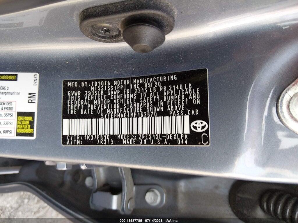 5YFEPMAE4MP163670 2021 TOYOTA COROLLA photo no. 9