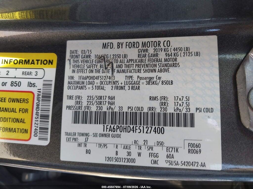 1FA6P0HD4F5127400 2015 FORD FUSION photo no. 9
