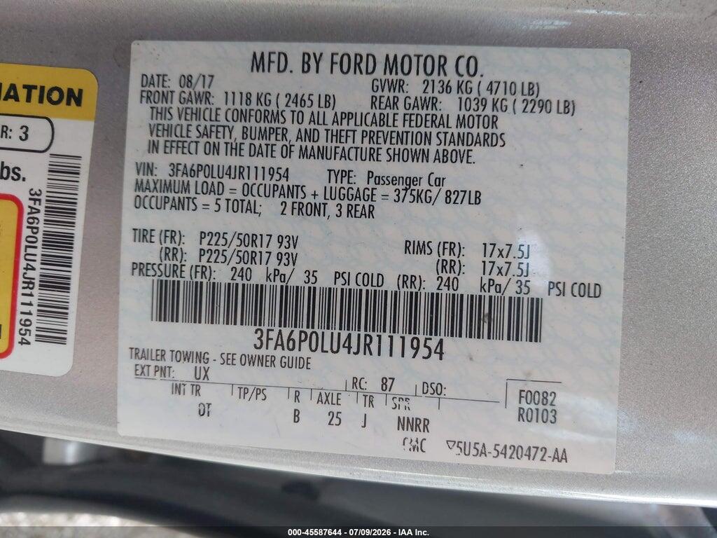 3FA6P0LU4JR111954 2018 FORD FUSION HYBRID photo no. 9
