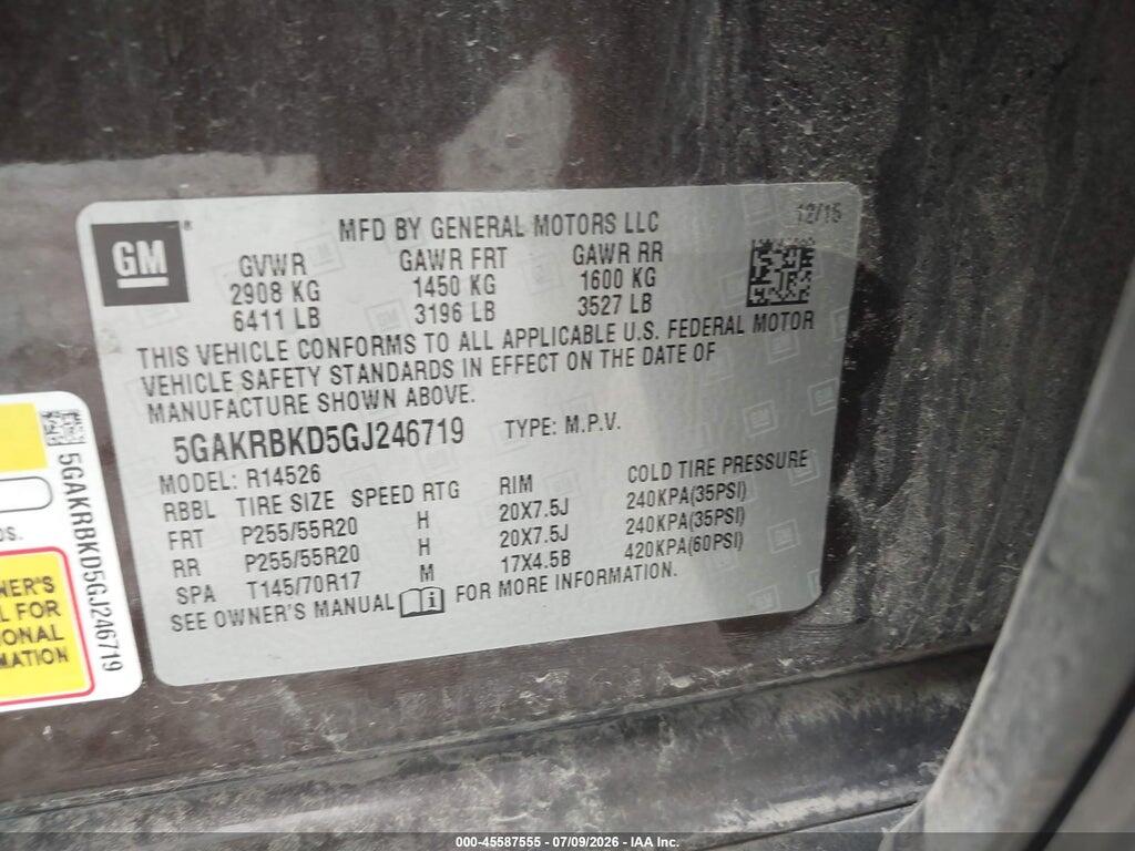 5GAKRBKD5GJ246719 2016 BUICK ENCLAVE photo no. 9
