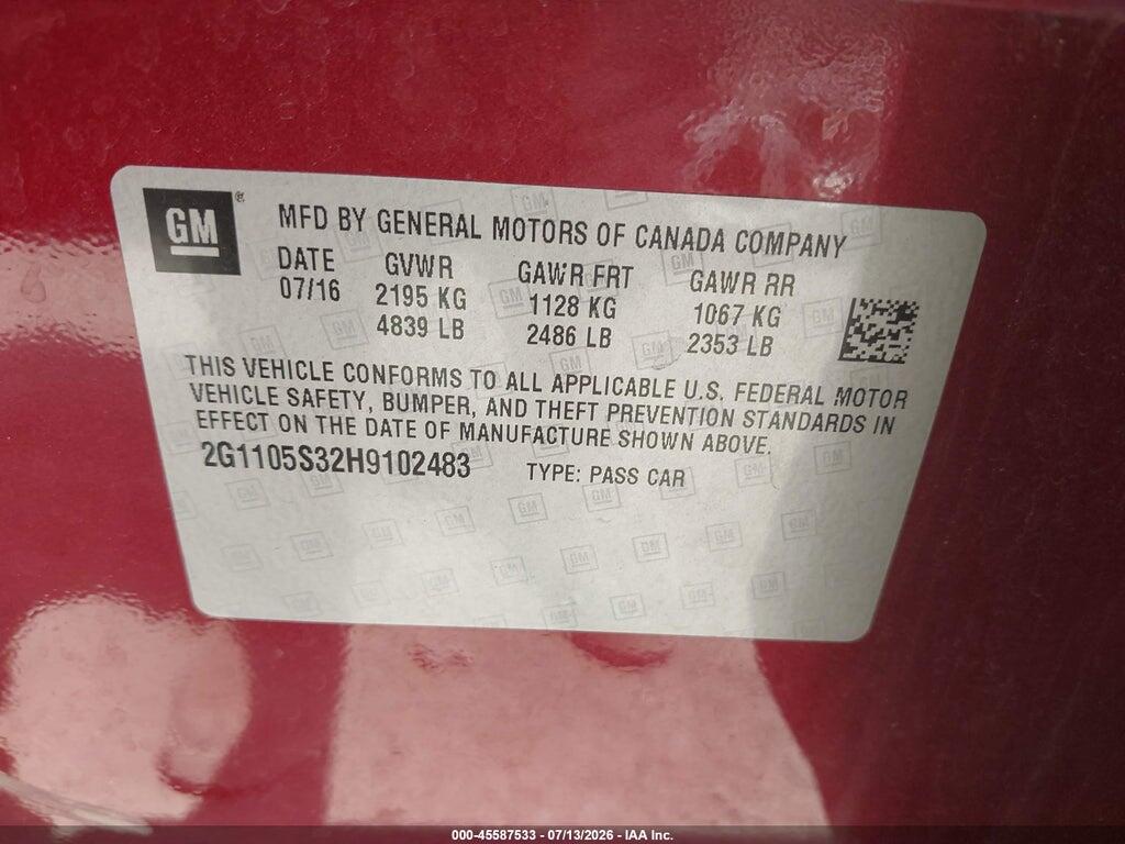 2G1105S32H9102483 2017 CHEVROLET IMPALA photo no. 9