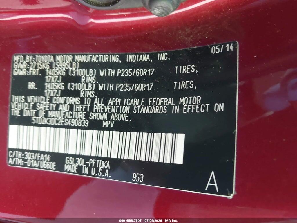 5TDZK3DC2ES490839 2014 TOYOTA SIENNA photo no. 9