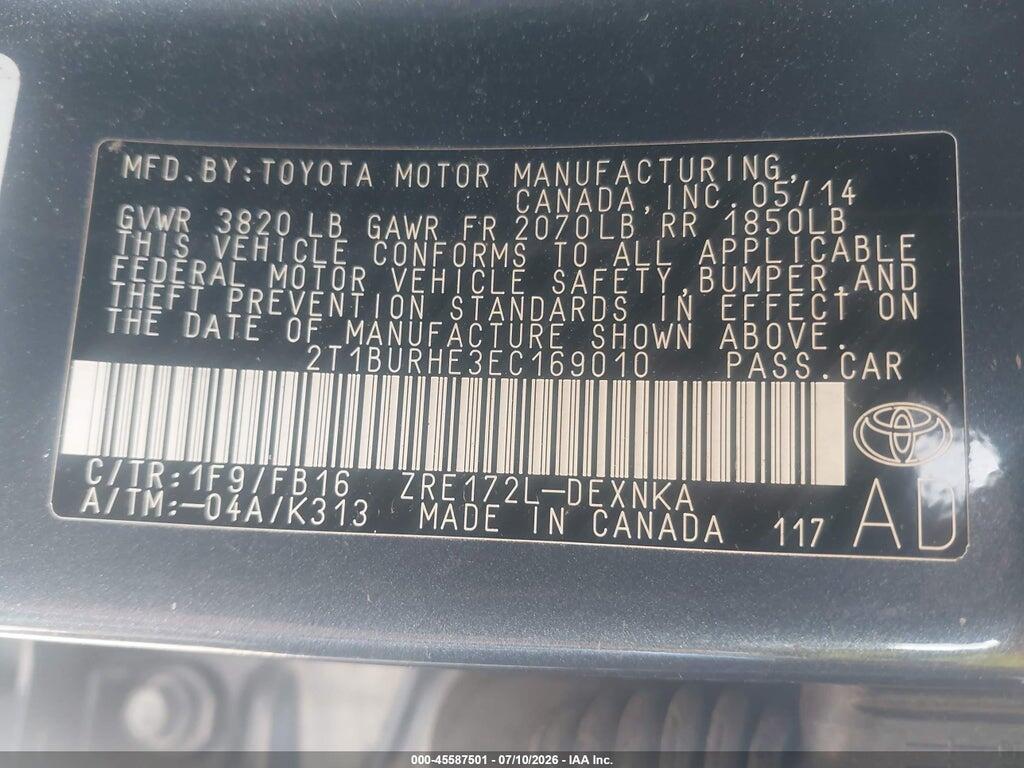2T1BURHE3EC169010 2014 TOYOTA COROLLA photo no. 9