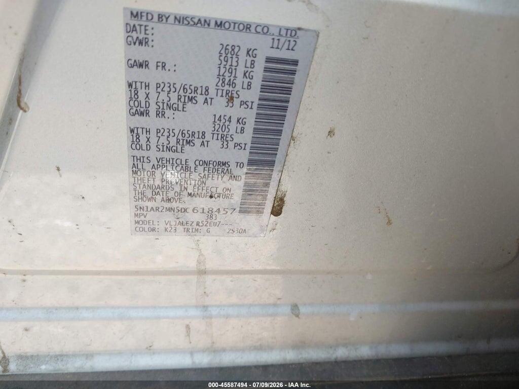 5N1AR2MN5DC618457 2013 NISSAN PATHFINDER photo no. 9