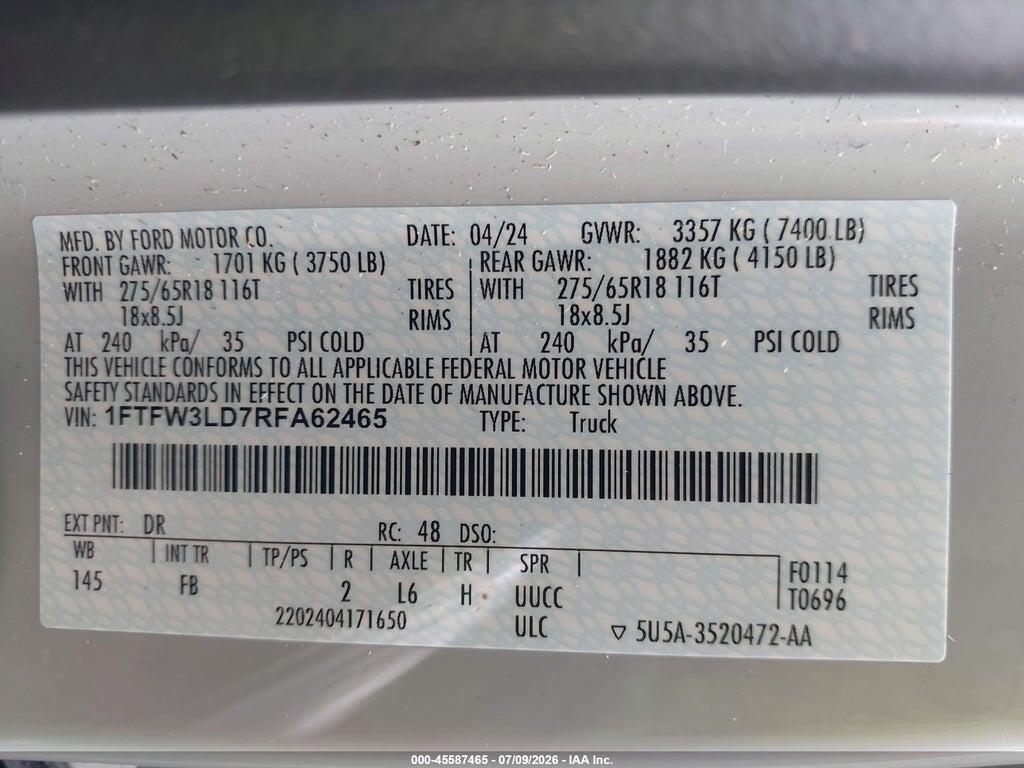 1FTFW3LD7RFA62465 2024 FORD F-150 photo no. 9