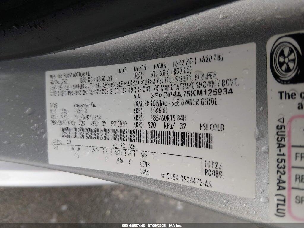 3FADP4AJ5KM125934 2019 FORD FIESTA photo no. 9