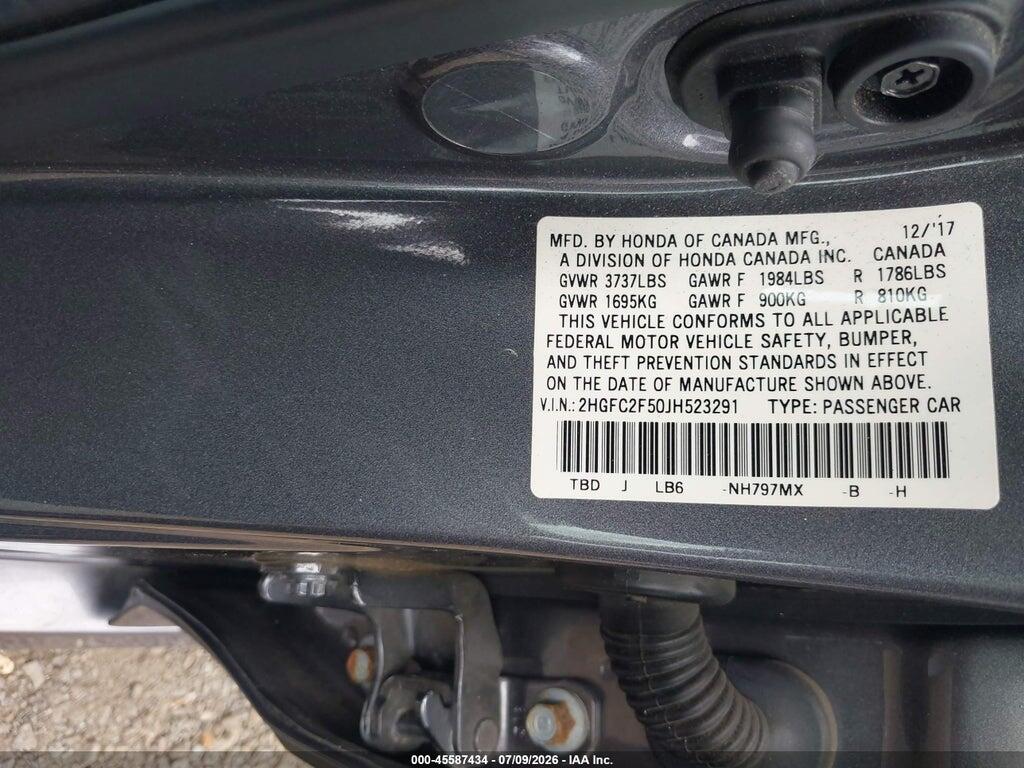 2HGFC2F50JH523291 2018 HONDA CIVIC photo no. 9